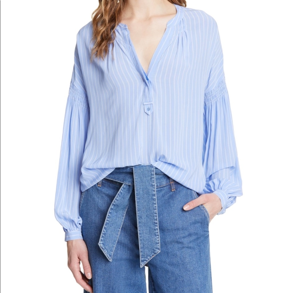Joie Azabeth Striped Long Bubble Smoked Sleeve Blouse
